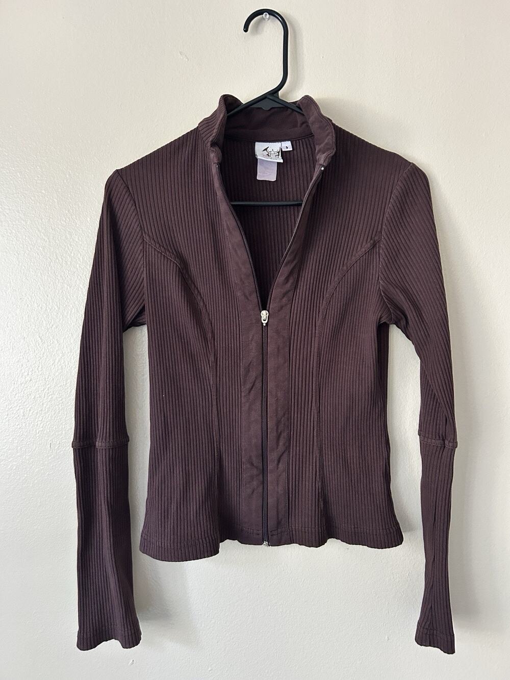 VTG McCray Designs Brown Ribbed Knit Full Zip Top Made in USA Y2K Size 1 / S
